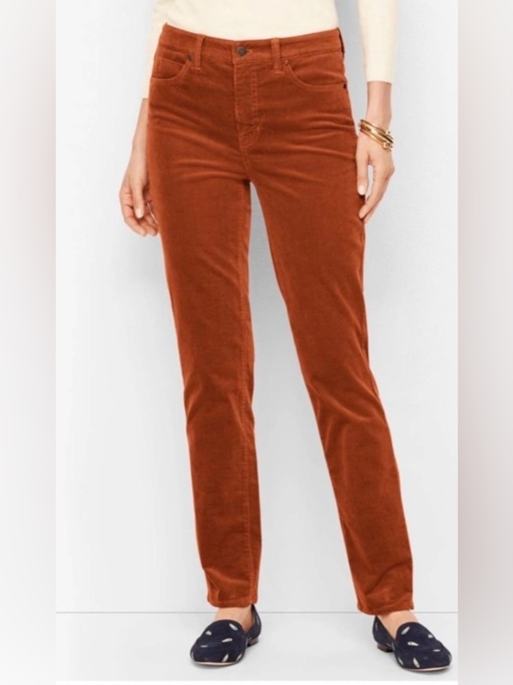 TALBOTS Heritage corduroy straight leg five pocket button zip rust NEW size 14W